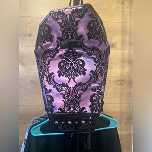 Rock Rebel Purple Satin Velvet Flocked Damask Mini Backpack Goth